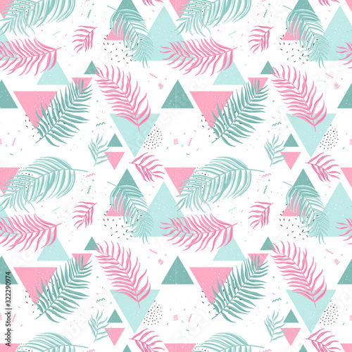 Hand drawn exotic leaves seamless pattern  summer background  great for textiles  banners  wallpapers  wrapping - vector design