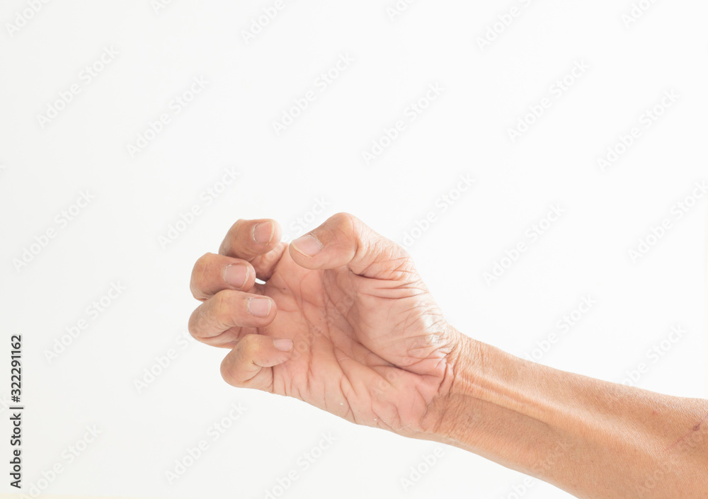 The hands and fingers of the elderly gestures shown on a white background The hands and fingers of the elderly gestures shown on a white background
