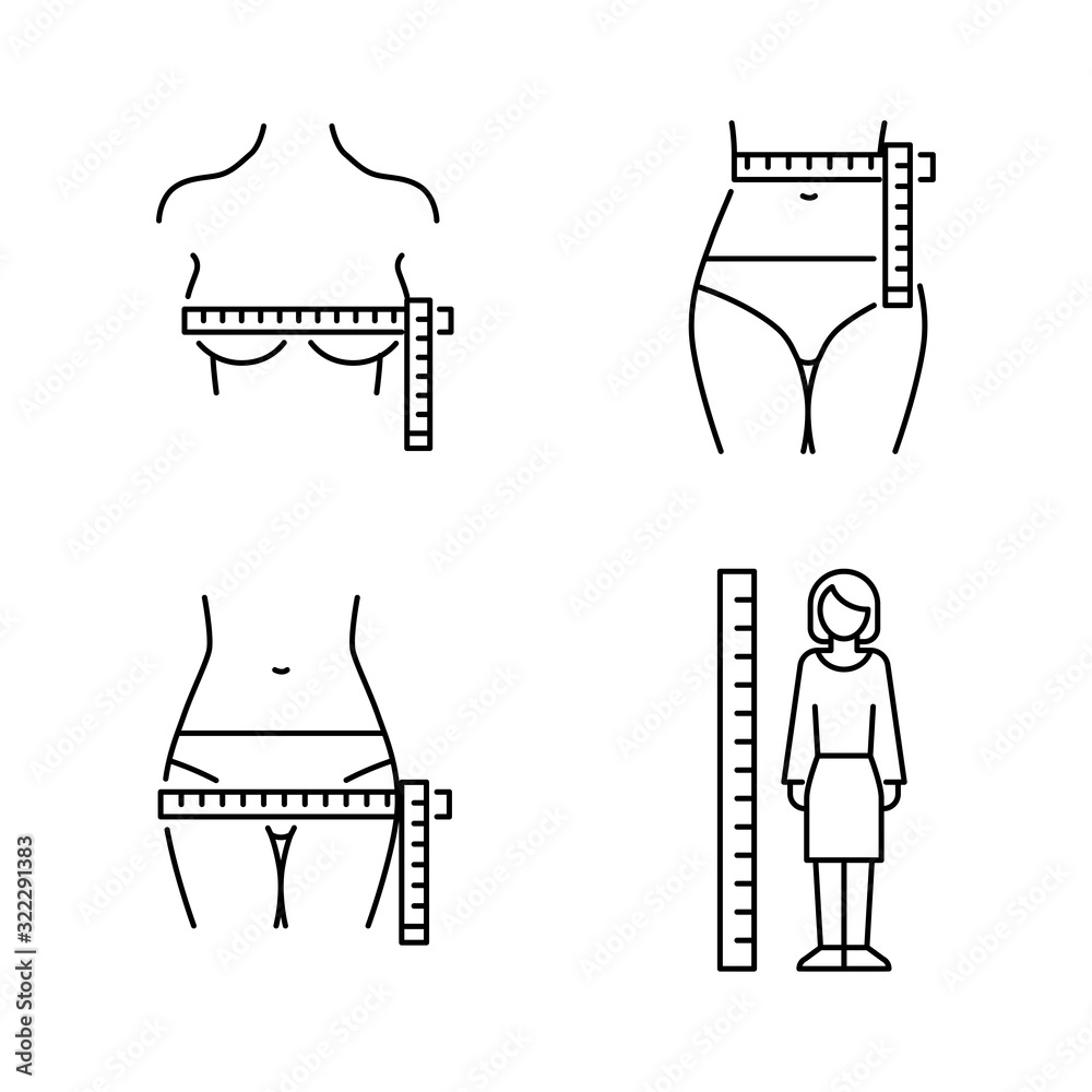 Women's body measurements chest, waist, hip. Vector icons line style