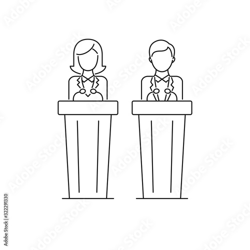 Politicians, woman and man political candidate, speakers, presentation, debat