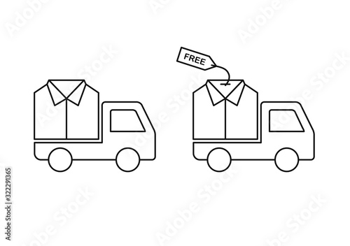 Free clothes shipping, laundry delivery vector icons line style