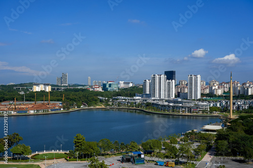 Putrajaya city with lake at noon in Malaysia