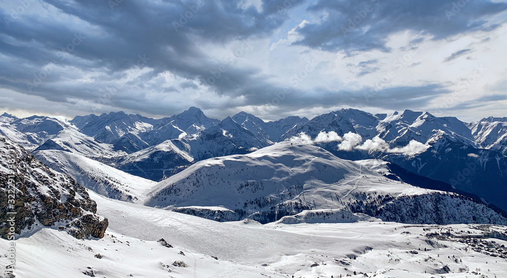 Winter Mountains Snowy Panorama, Ski Resort Scenery