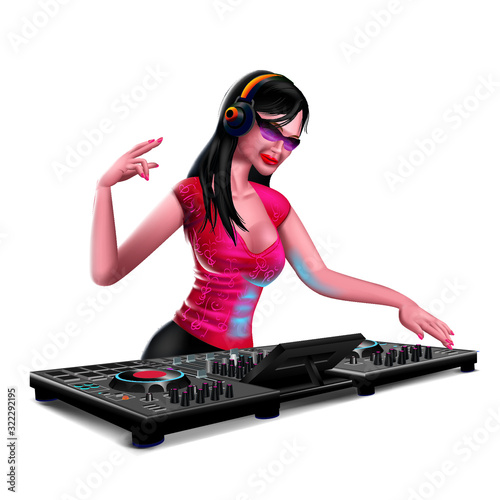 woman dj in action disco music techno house prety headphones