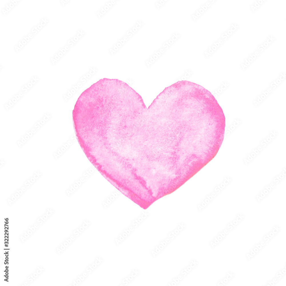 Watercolor big pink Heart love. Valentines day background texture. Hand drawn