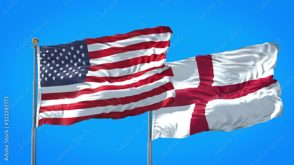 England and United States flag waving in deep blue sky together. High Definition 3D Render. England and United States flag waving in deep blue sky together. High Definition 3D Render.