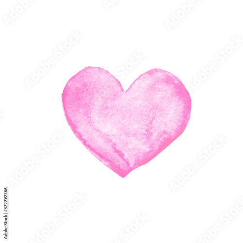 Watercolor big pink Heart love. Valentines day background texture. Hand drawn