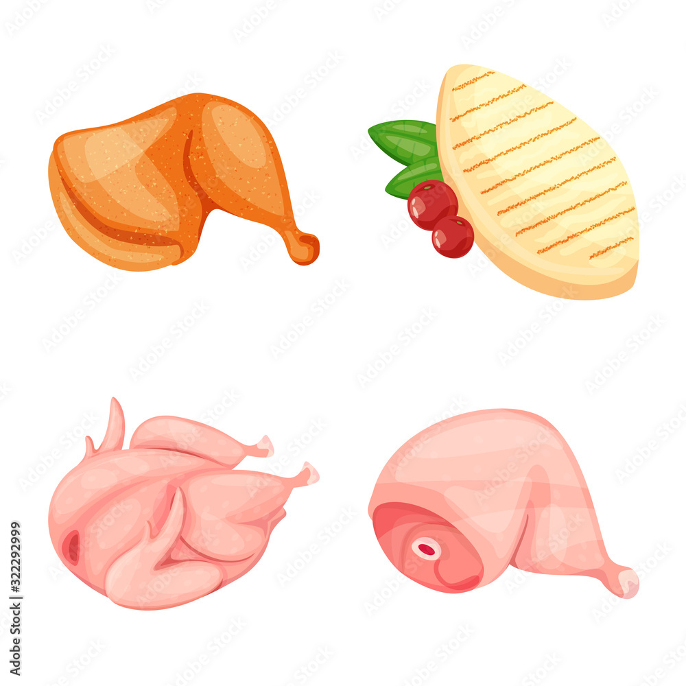 Isolated object of meat and raw symbol. Set of meat and grilled stock symbol for web. Isolated object of meat and raw symbol. Set of meat and grilled stock symbol for web.