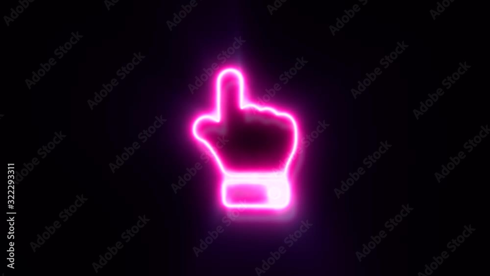 Pink neon finger up sign blinks and appear in center Pink neon finger up sign blinks and appear in center