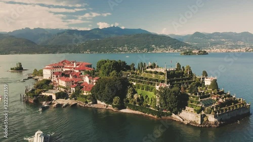 Aerial view of Lago Maggiore Isola Bella shot in 4k
