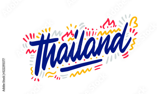 Thailand calligraphy template text for your design illustration concept. Handwritten lettering title vector words on white isolated