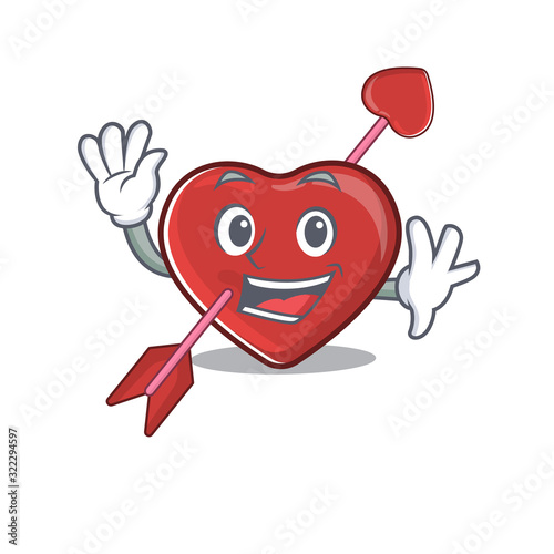 Waving friendly heart and arrow mascot design style