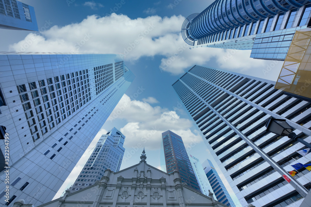 low angle view of singapore financial buildings 