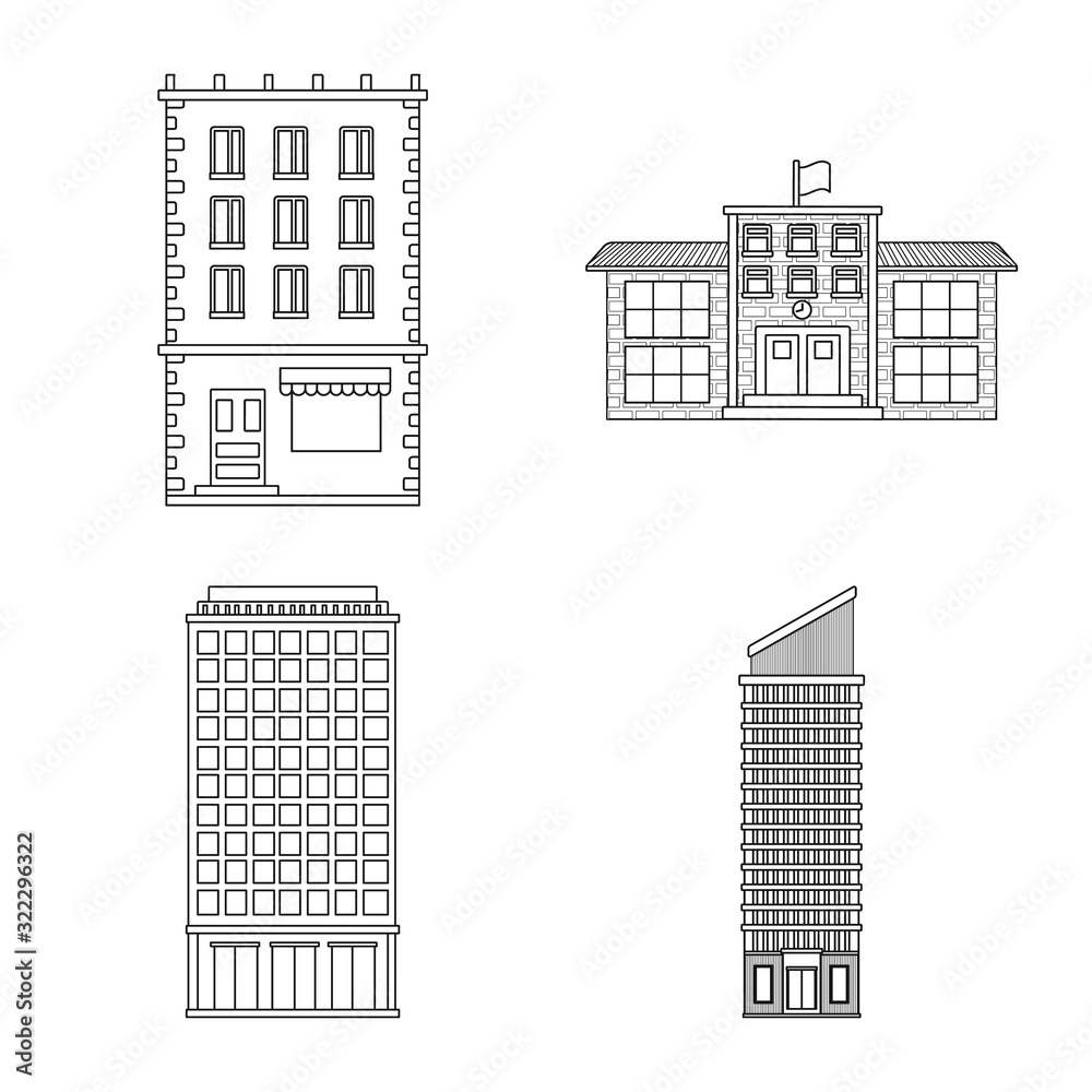 Isolated object of architecture and exterior icon. Collection of architecture and city stock symbol for web.