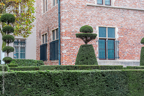 Neatly trimmed bushes and trees