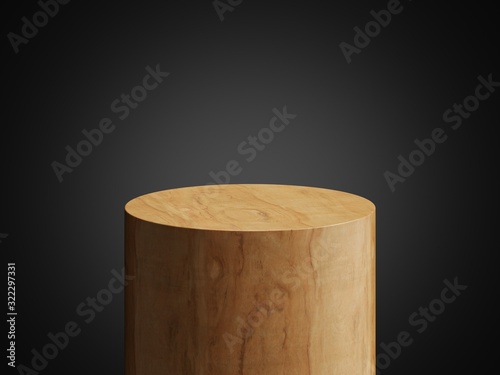 Fototapeta Naklejka Na Ścianę i Meble -  Cosmetic wood podium isolated in black background. Template for product presentation. 3d rendering - illustration.
