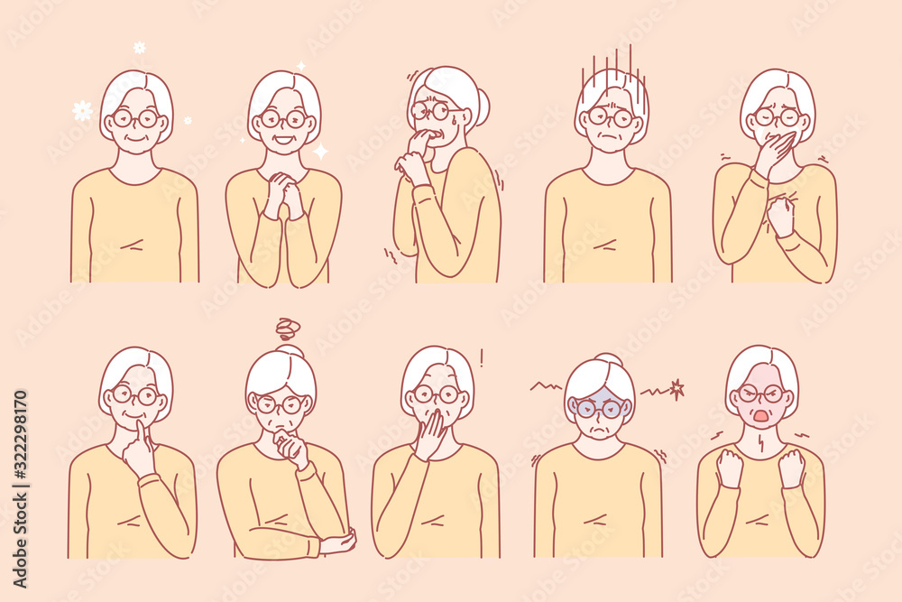 Old age womans emotions and facial expressions Old age womans emotions and facial expressions