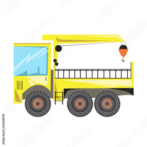 A manipulator hook crane isolated on a white background, a flat vector stock illustration with a single yellow heavy construction machine for design