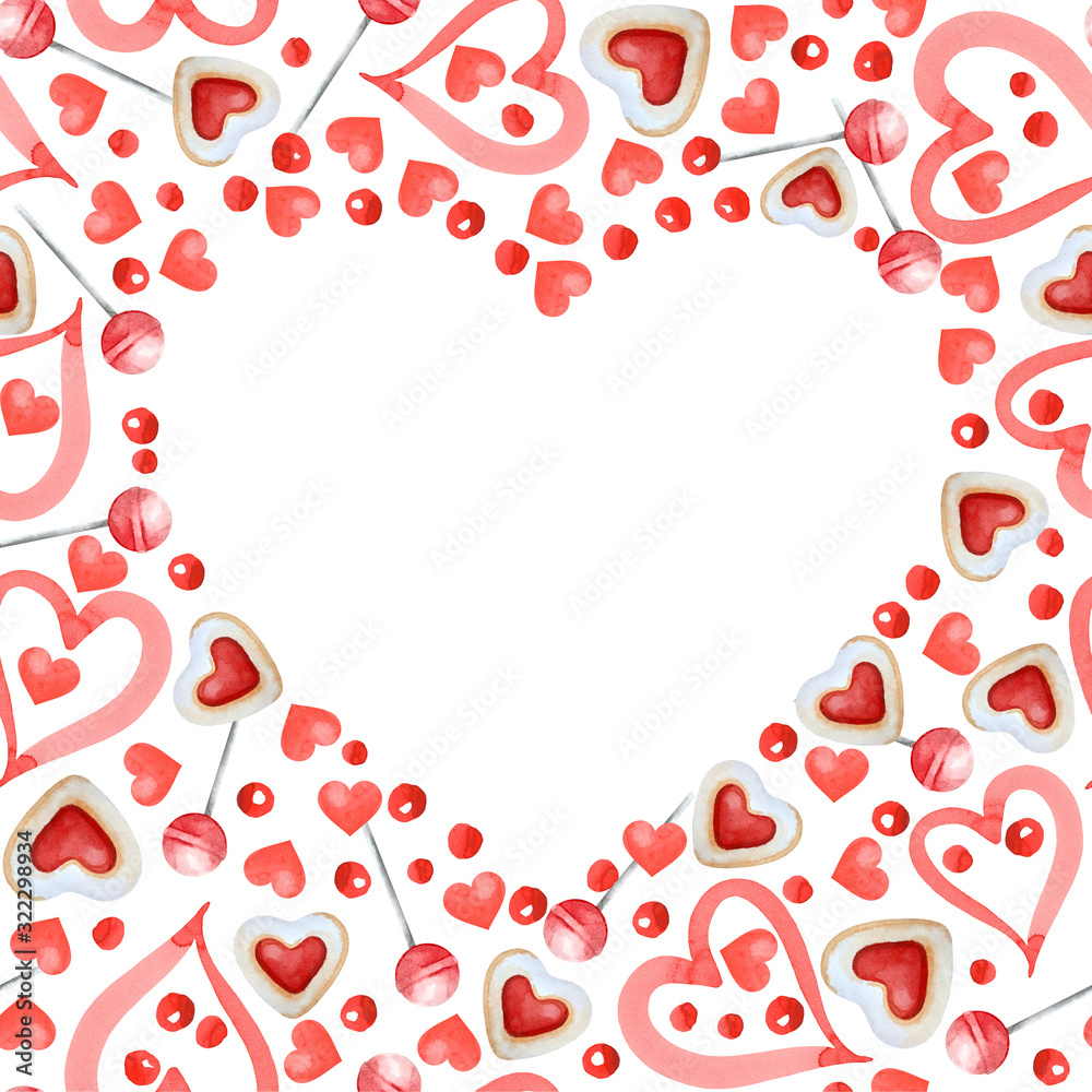 Hearts, lollipops, cookies with jam background for your photo or inscription Hearts, lollipops, cookies with jam background for your photo or inscription