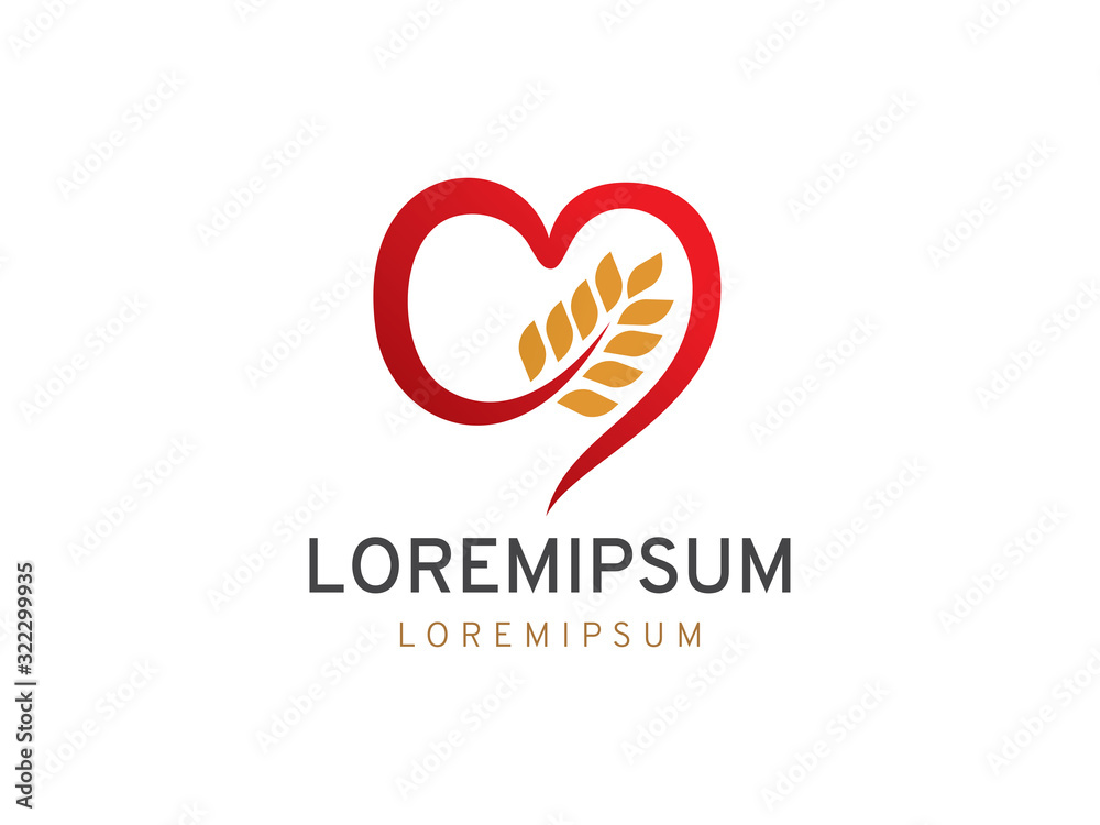 Wheat and love Logo Template Design Vector. Icon. Symbol. Emblem.