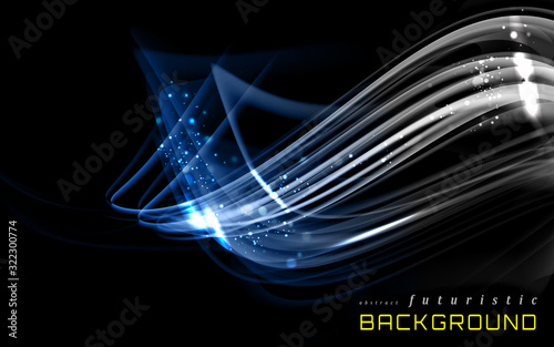  Abstract dark futuristic background. Wave vector frame with spark lines.