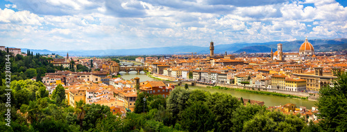 Foto Panoramic view, aerial skyline of Florence Firenze on blue backdrop