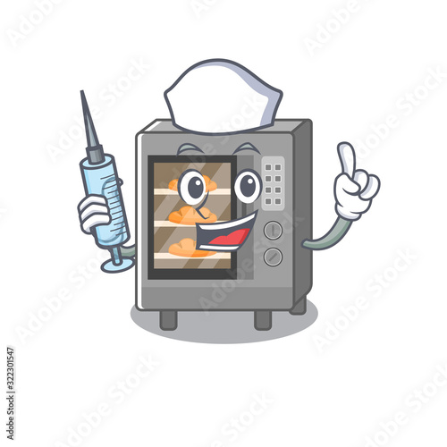 A oven cake hospitable Nurse character with a syringe