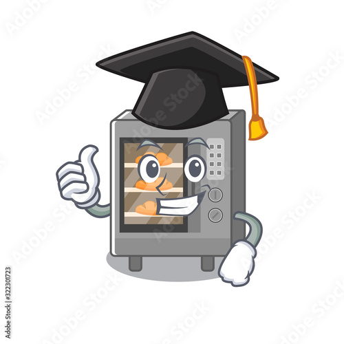 happy and proud of oven cake wearing a black Graduation hat