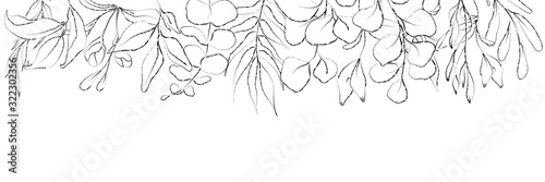 Botanical sketched floral frame. Line art hand drawn plants.