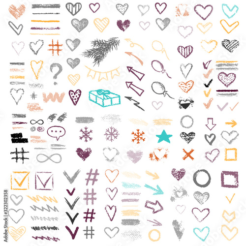 Set chalk vector textures. hand drawn elements.
