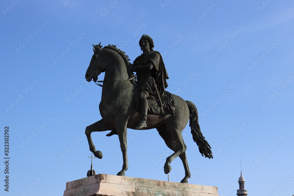 Statue équestre de Louis XIV Place Bellecour à Lyon datant de 1825 - sculptée par Francois Frédéric Lemot - Ville de Lyon - Département du Rhône - France - Le 8 février 2020