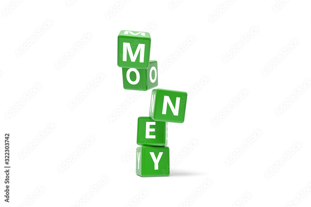 3D Rendering Money Text on Green Square Boxes 3D Rendering Money Text on Green Square Boxes