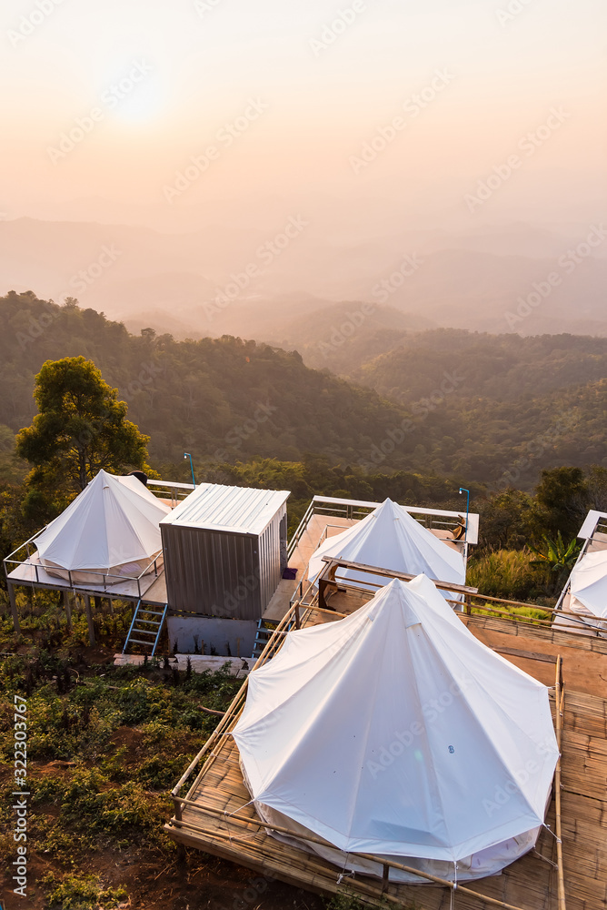 Camping tents on the mountains in Chiang Mai, Thailand.