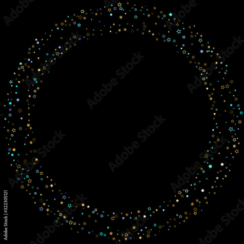 Gold, Blue stars, sprocket, shiny confetti. 