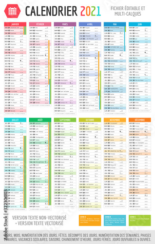 Calendrier 2021 - Fichier éditable et multi-calques