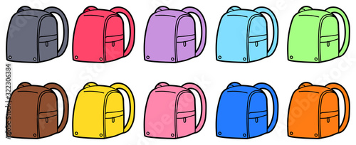 かわいい　イラスト　小学校　アイコン　セット　ランドセル