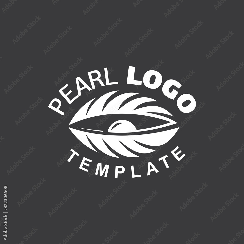 Pearl Logo white color cockle silhouette black background Pearl Logo white color cockle silhouette black background