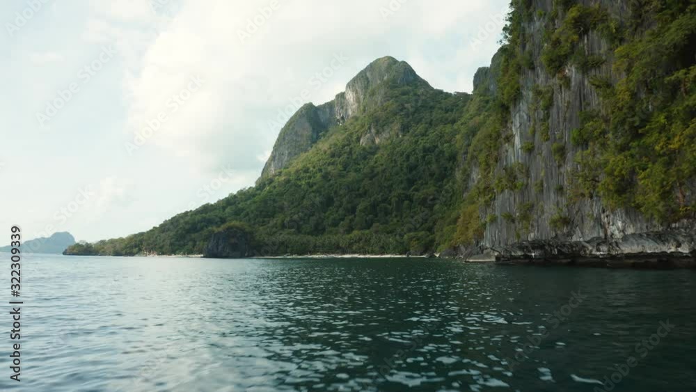 Boat POV WS Seascape with coastal cliffs, El Nido, Palawan, Philippines Boat POV WS Seascape with coastal cliffs, El Nido, Palawan, Philippines