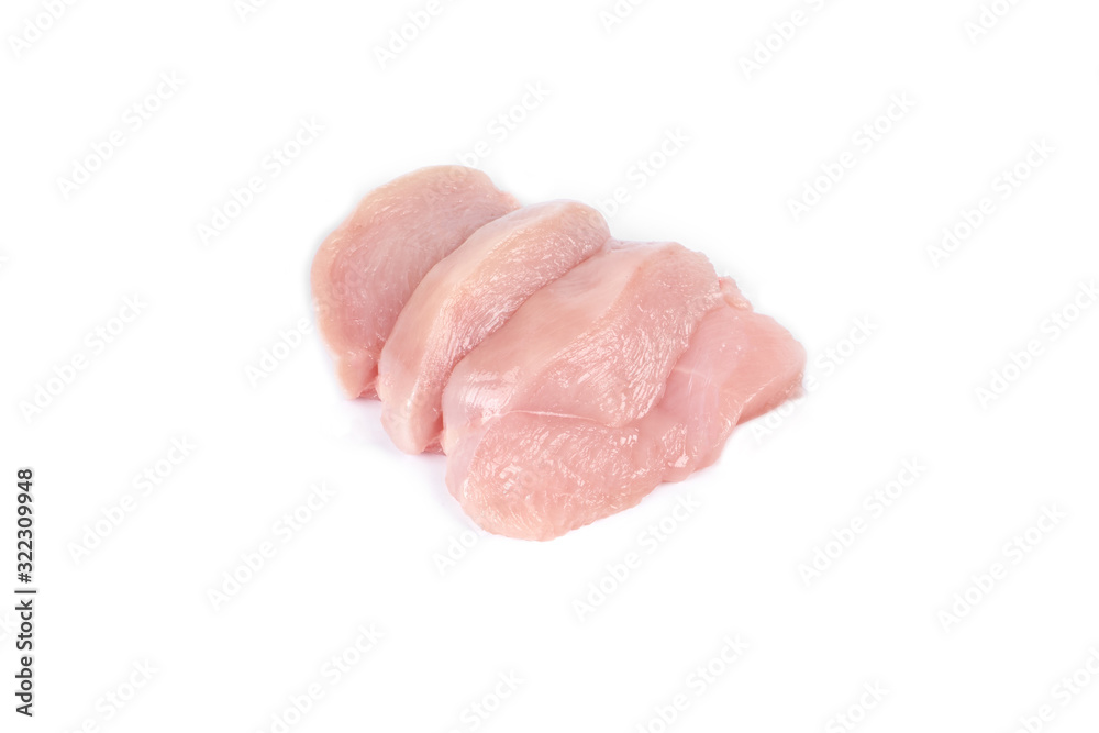 some slices of chicken meat isolated on white background some slices of chicken meat isolated on white background