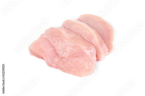 some slices of chicken meat isolated on white background