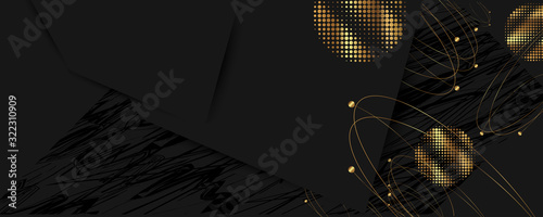 Abstract art gold design black background universal dressing luminous shiny color golden