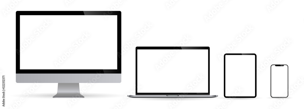 Realistic set of computer monitors desktop laptop tablet and phone v3. Illustration vector illustrator Ai EPS Realistic set of computer monitors desktop laptop tablet and phone v3. Illustration vector illustrator Ai EPS