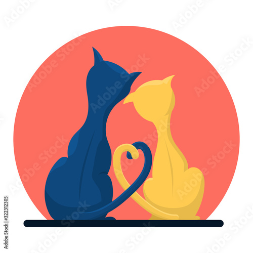 A couple of cute cats in love Flat vector illustration in trendy colors