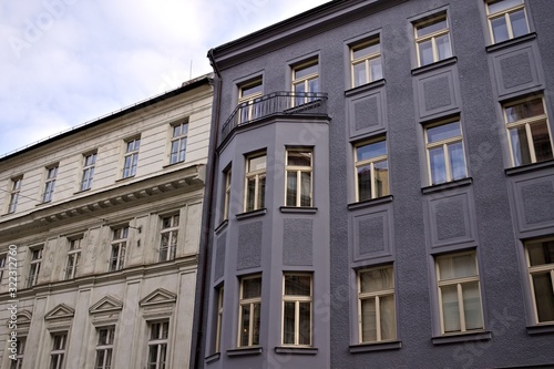 Old grey building in the town (Prague, Czech Republic, Europe)