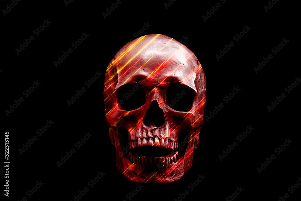 Abstract red skull with stripes isolated on black background. Abstract red skull with stripes isolated on black background.