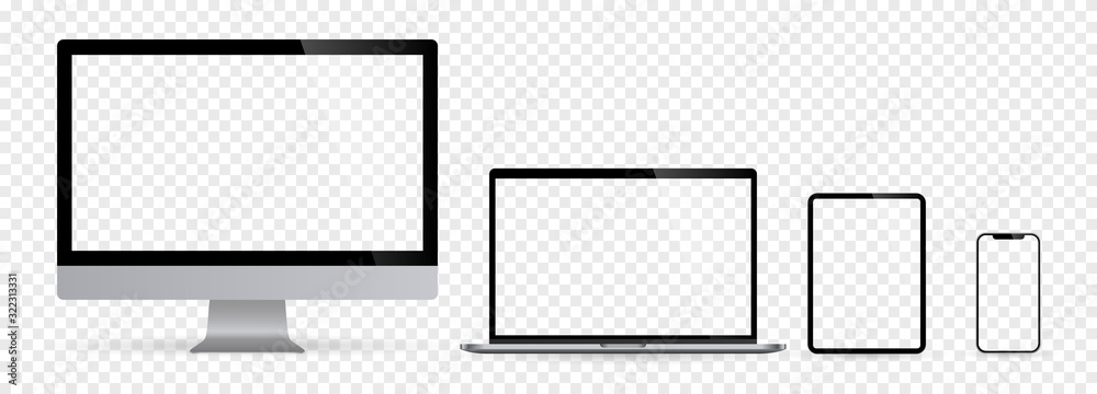 Realistic set of computer monitors desktop laptop tablet and phone with checkerboard screen and background v3. Isolated illustration vector illustrator Ai EPS Realistic set of computer monitors desktop laptop tablet and phone with checkerboard screen and background v3. Isolated illustration vector illustrator Ai EPS