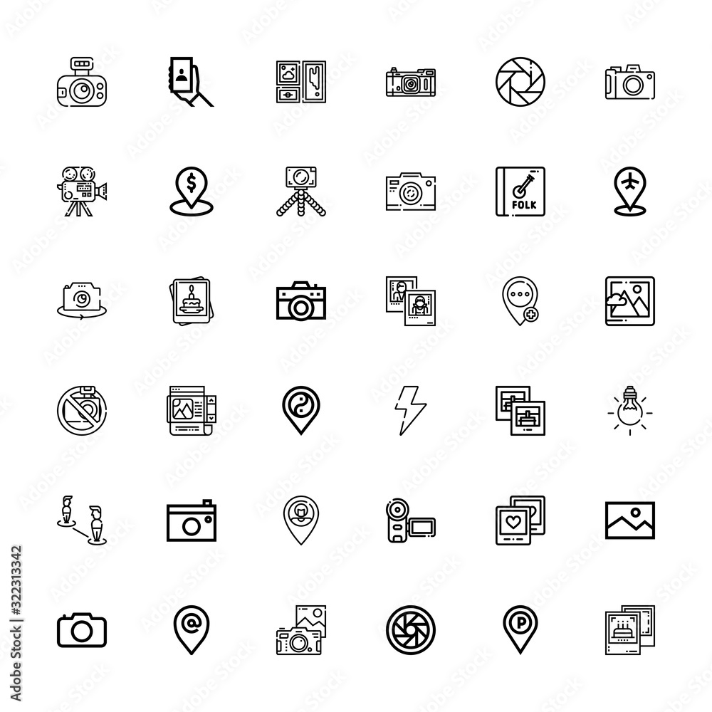 Editable 36 photograph icons for web and mobile
