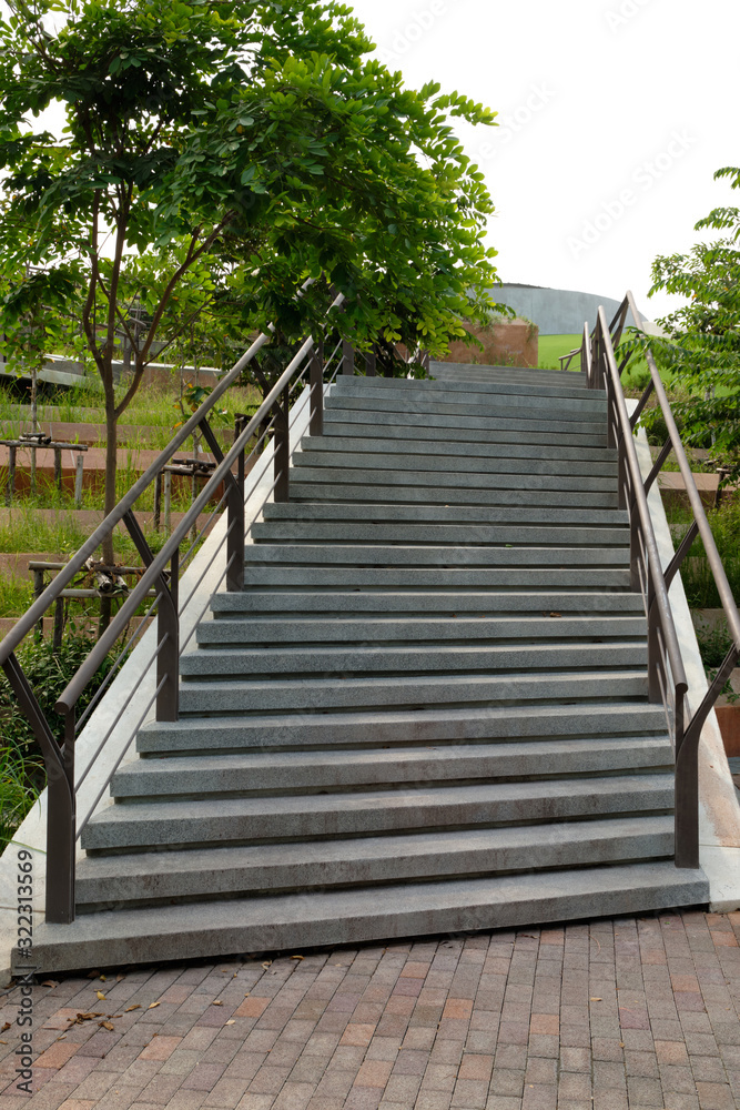 stair case up with trees and blue sky background stair case up with trees and blue sky background
