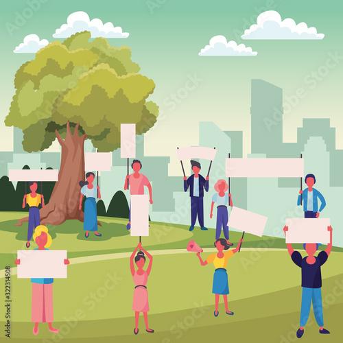 activists people with protest banners