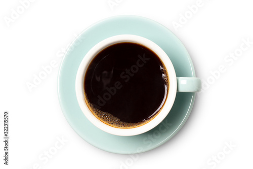 blue coffee cup top view closeup isolated on white background.
